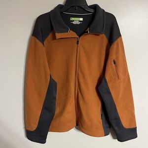 Tek‎ Gear Fleece Full Zip Jacket Orange & Brown Men's Size Large Fall Winter